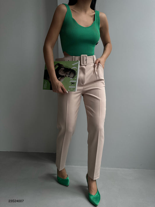 Kare Yaka Crop Bluz - Yeşil