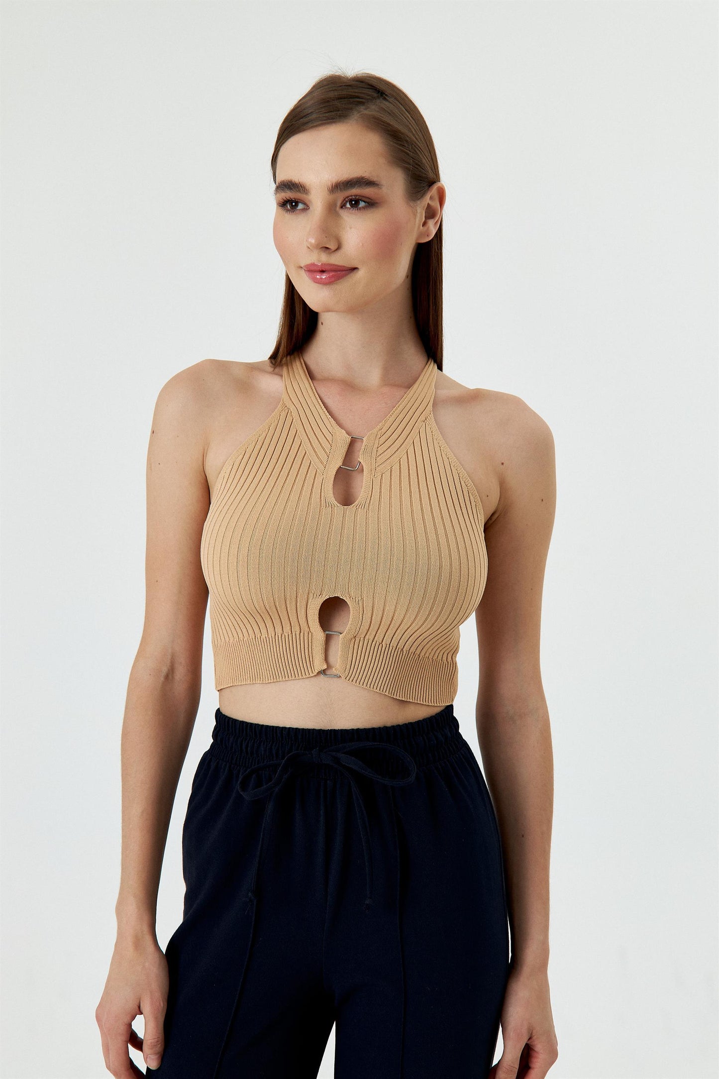 Kadife Örgü Kadın Kırpma - Bej