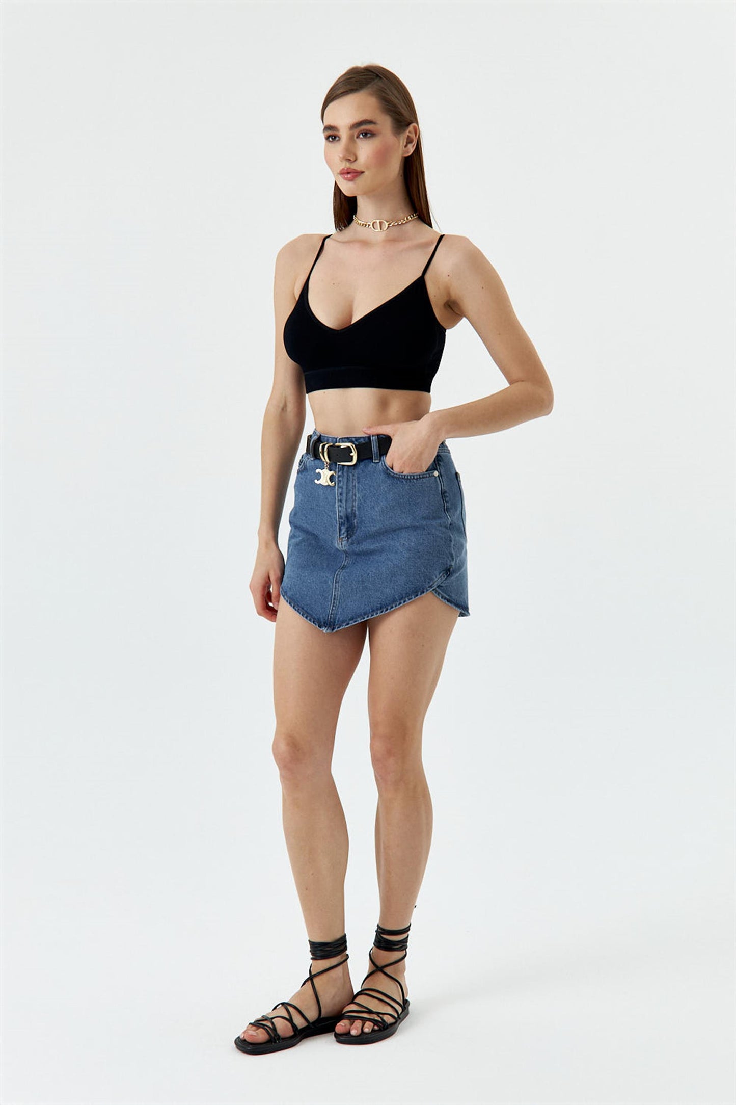 İnce Askılı Destekli Spor Büstiyer - Siyah