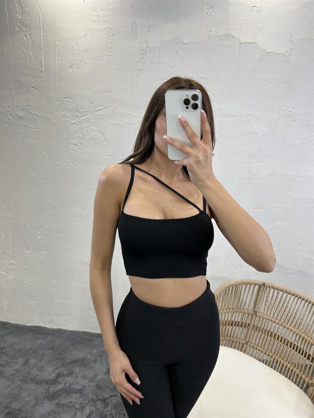 Triko İnce Askılı Askılı Üst - Siyah