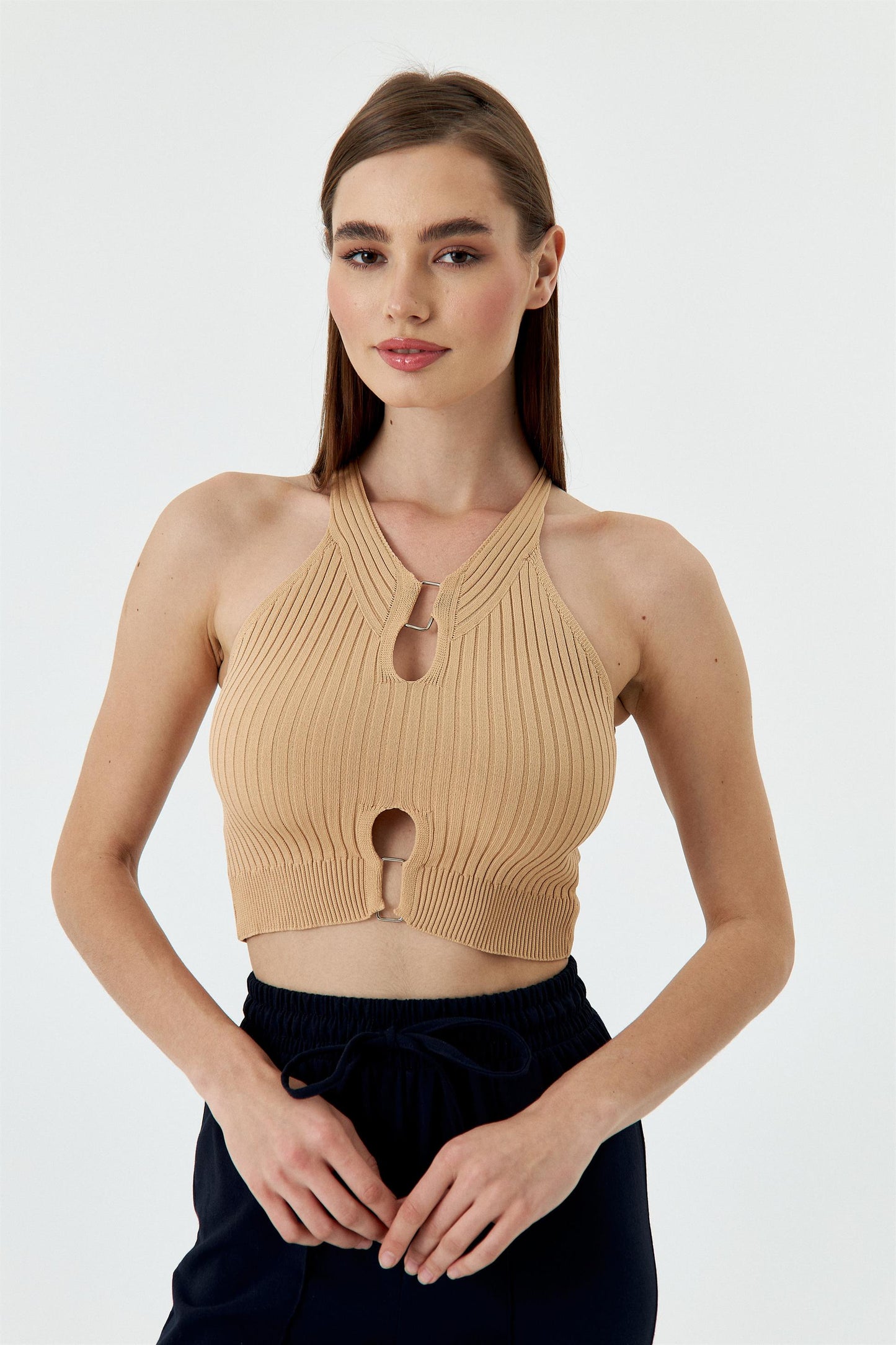 Kadife Örgü Kadın Kırpma - Bej