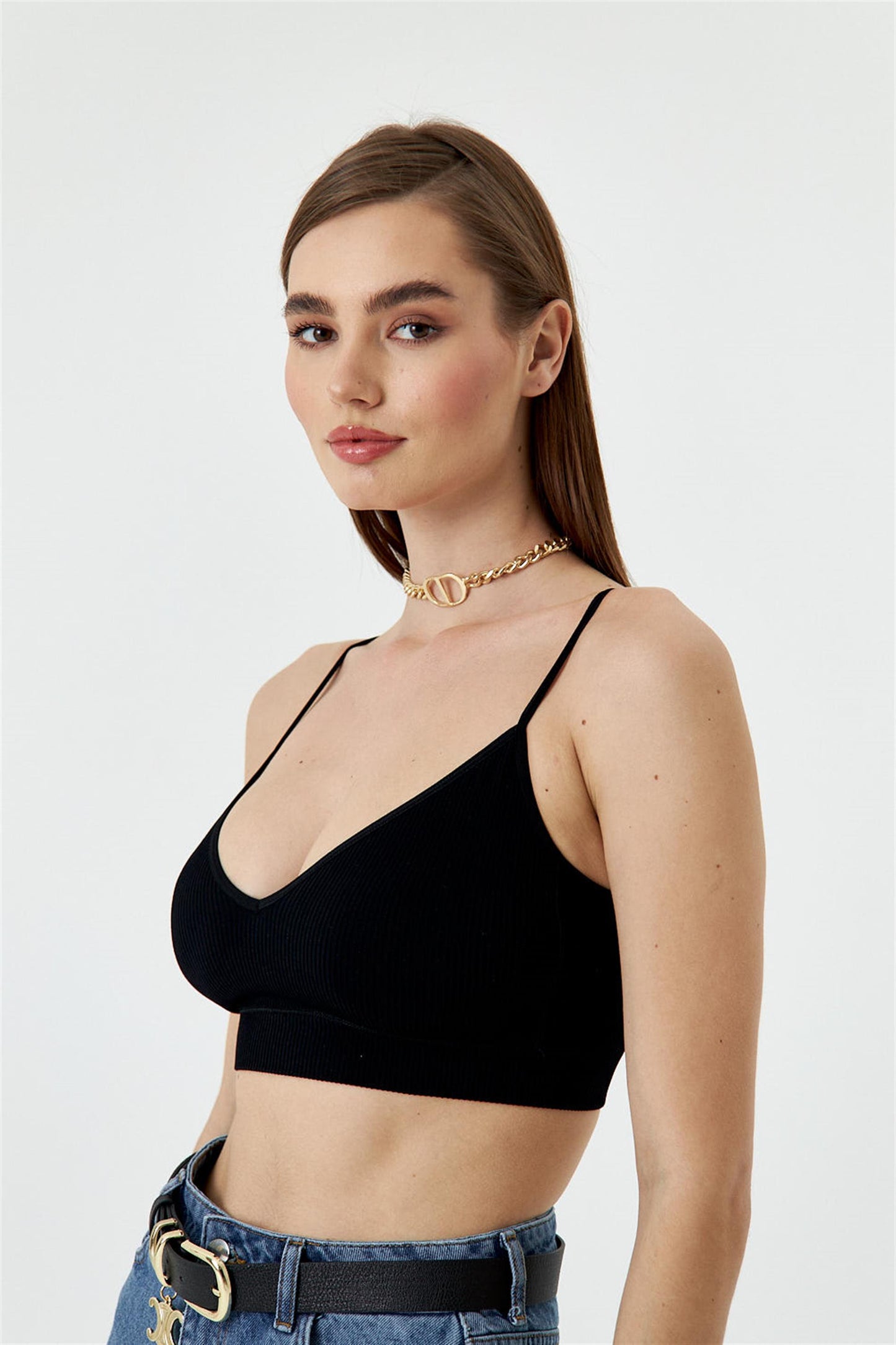 İnce Askılı Destekli Spor Büstiyer - Siyah