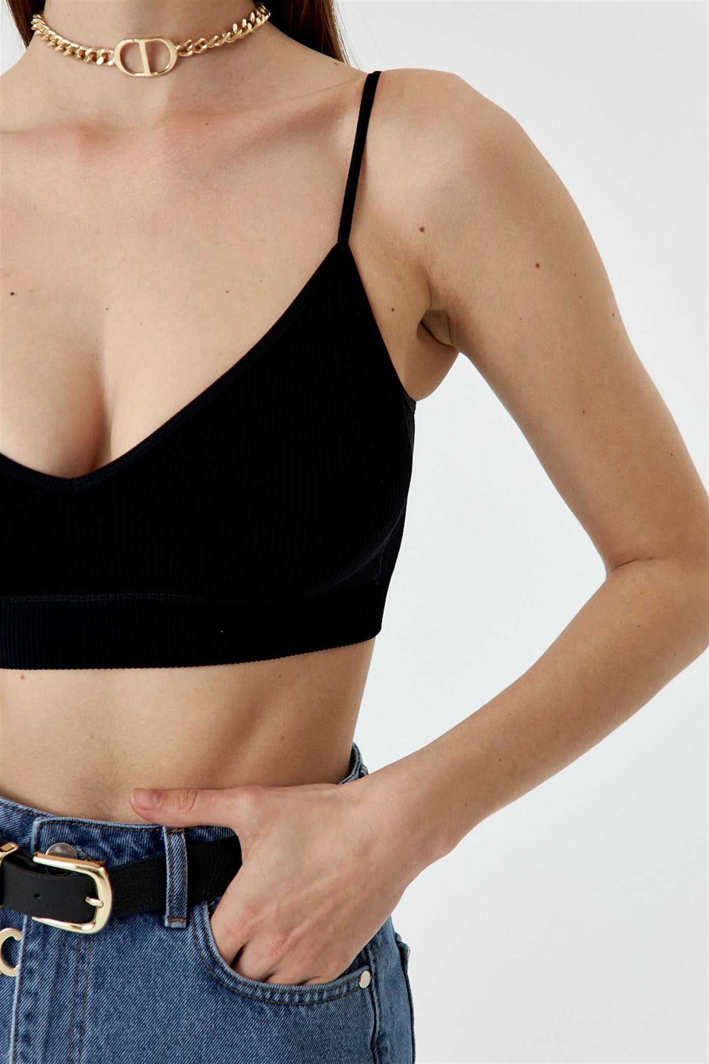 İnce Askılı Destekli Spor Büstiyer - Siyah