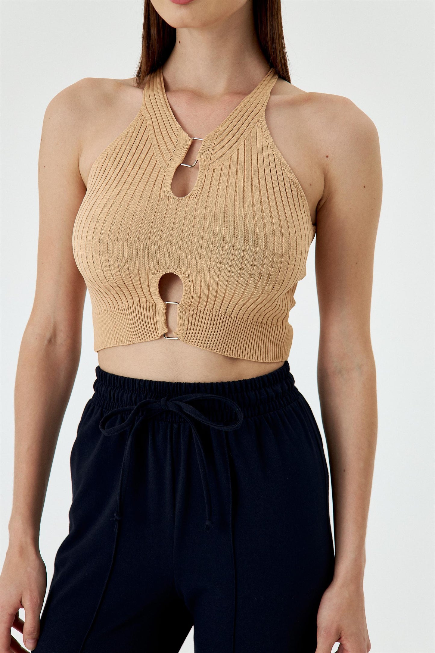 Kadife Örgü Kadın Kırpma - Bej